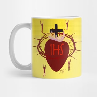 Sacred Heart of Jesus with Christogram on Yellow Mug